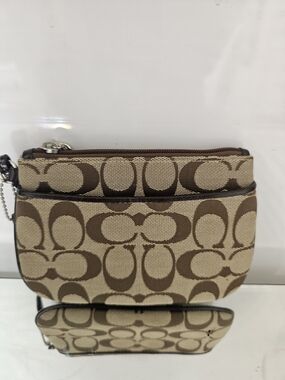 Coach Signature Canvas Small Wristlet in Brown/Tan